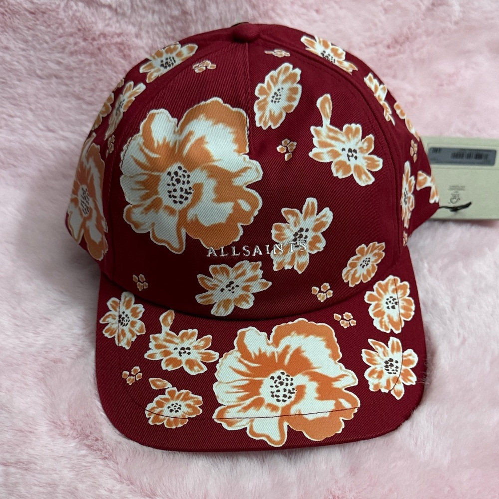 AllSaints Red Floral Nylon Cap